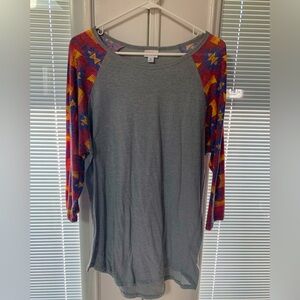 LuLaRoe Randy Tee | Gray with Colorful Southwestern Pattern | Women’s Size XL